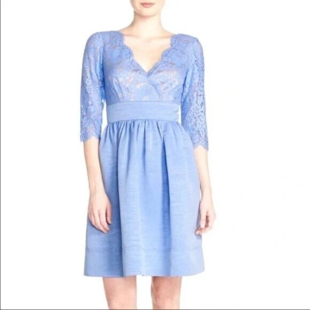 Eliza J Lace & Faille Fit & Flare  Blue Dress Size 8 Petite